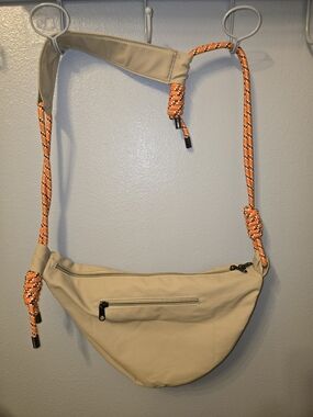 Beige Crossbody Sling Bag with Orange Rope Strap